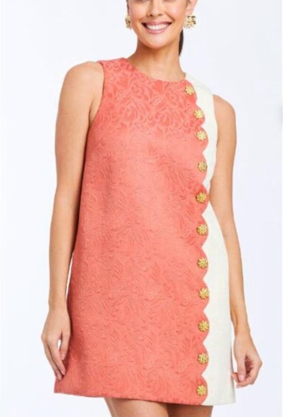 Mestiza New York Etta Scallop Mini Shift Dress Terracotta Ivory Size 6 NWT